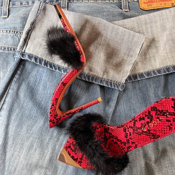 Mink fur red & black mule shoes 🔥🔥🔥 - Picture 5 of 6
